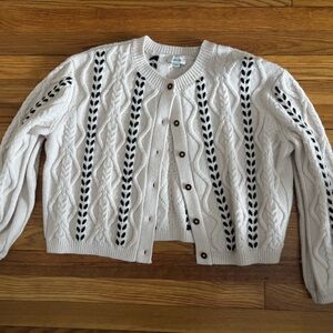 CeCe Cream and Black Cable Knit Cardigan